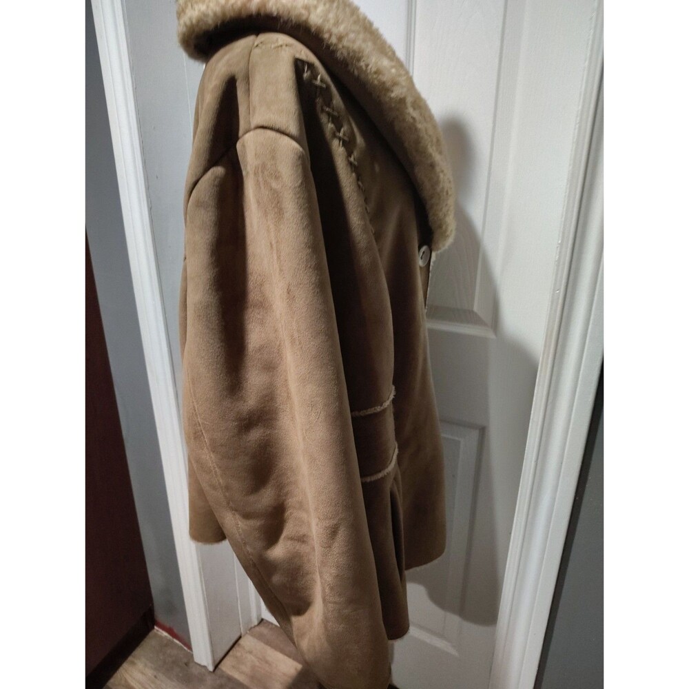 Braetan Jacket Camel Faux Suede Round Collar Faux Fur Lined Pockets Plus Sz30/32 - Picture 4 of 13